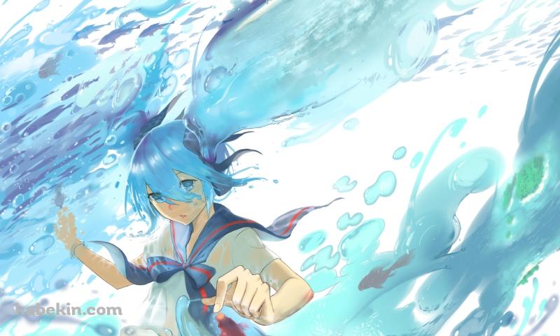 水の中で泳ぐ制服姿の初音ミク / ボカロの壁紙(800px x 480px) 高画質 PC・デスクトップ用
