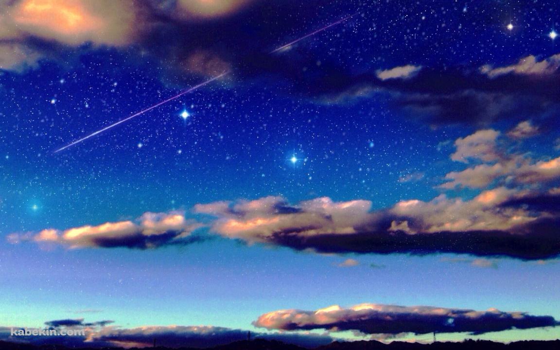 青いグラデーションの夜空と流れ星の壁紙(1152px x 720px) 高画質 PC・デスクトップ用