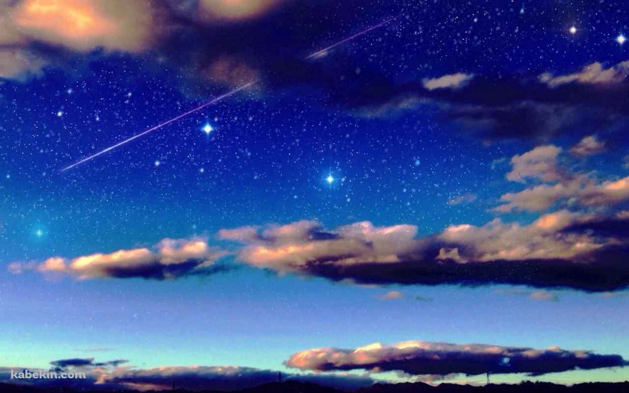 青いグラデーションの夜空と流れ星の壁紙(1280px x 800px) 高画質 PC・デスクトップ用