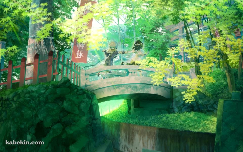 石の橋を渡る宇佐見蓮子とマエリベリー・ハーン / 東方の壁紙(960px x 600px) 高画質 PC・デスクトップ用