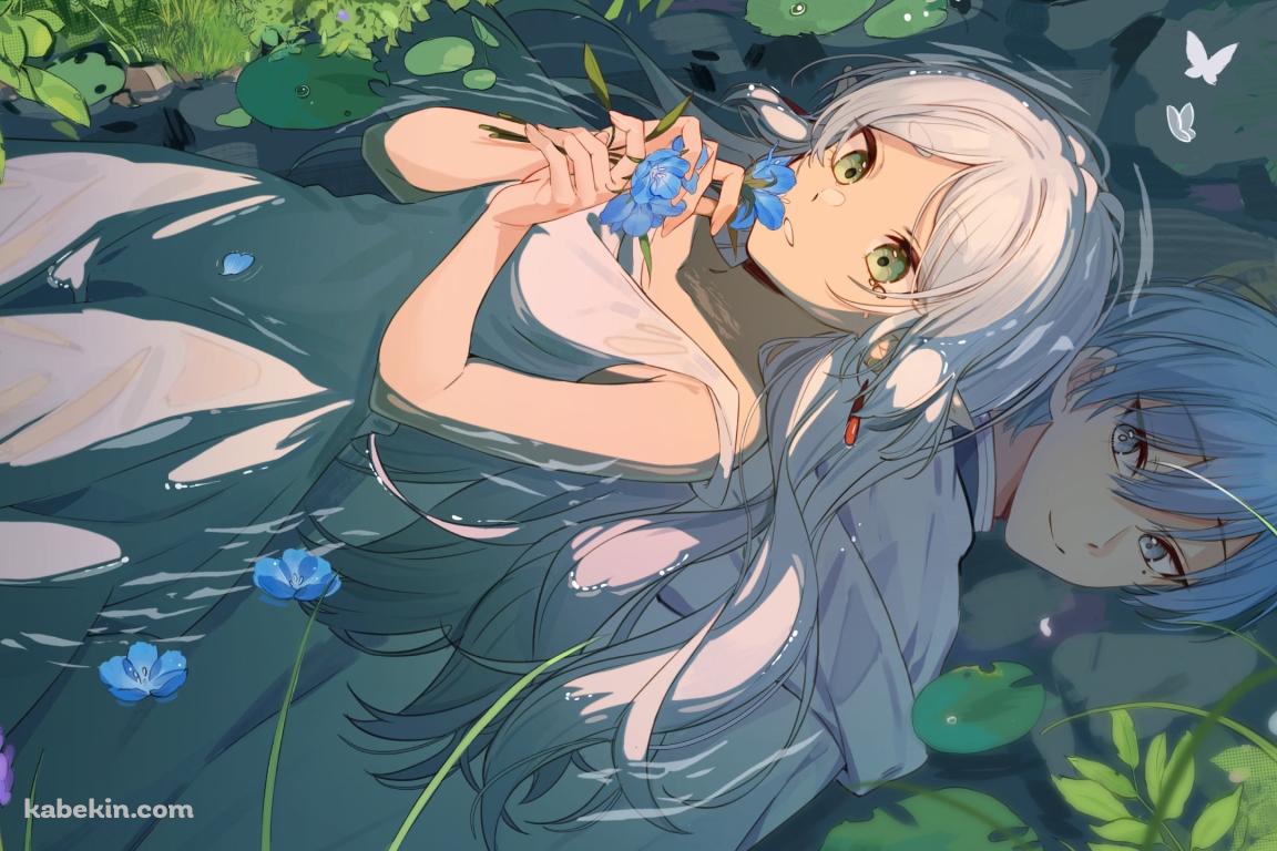 蒼月草を持つフリーレンと川に映るヒンメル / 葬送のフリーレンの壁紙(1152px x 768px) 高画質 PC・デスクトップ用