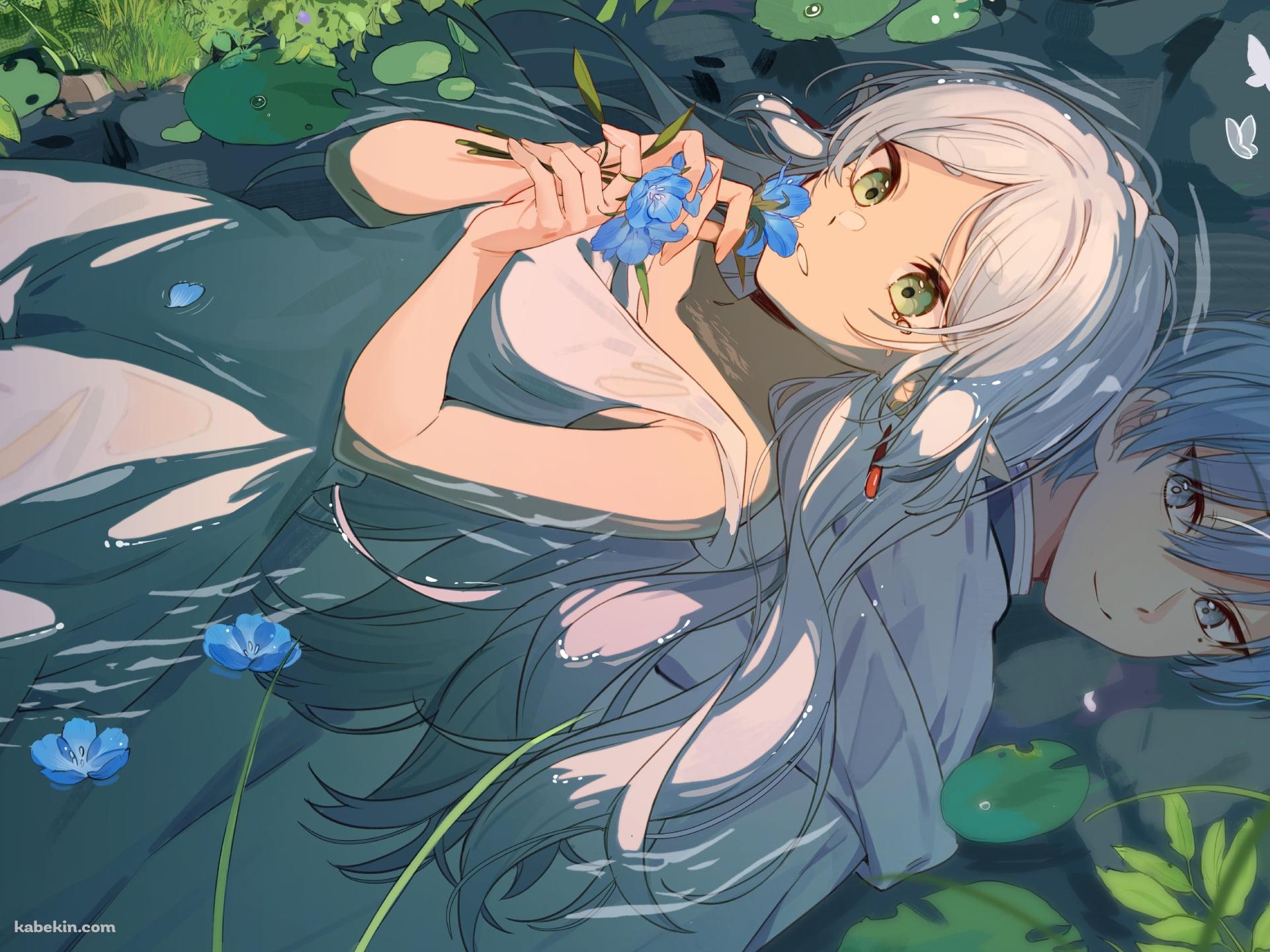 蒼月草を持つフリーレンと川に映るヒンメル / 葬送のフリーレンの壁紙(1920px x 1440px) 高画質 PC・デスクトップ用