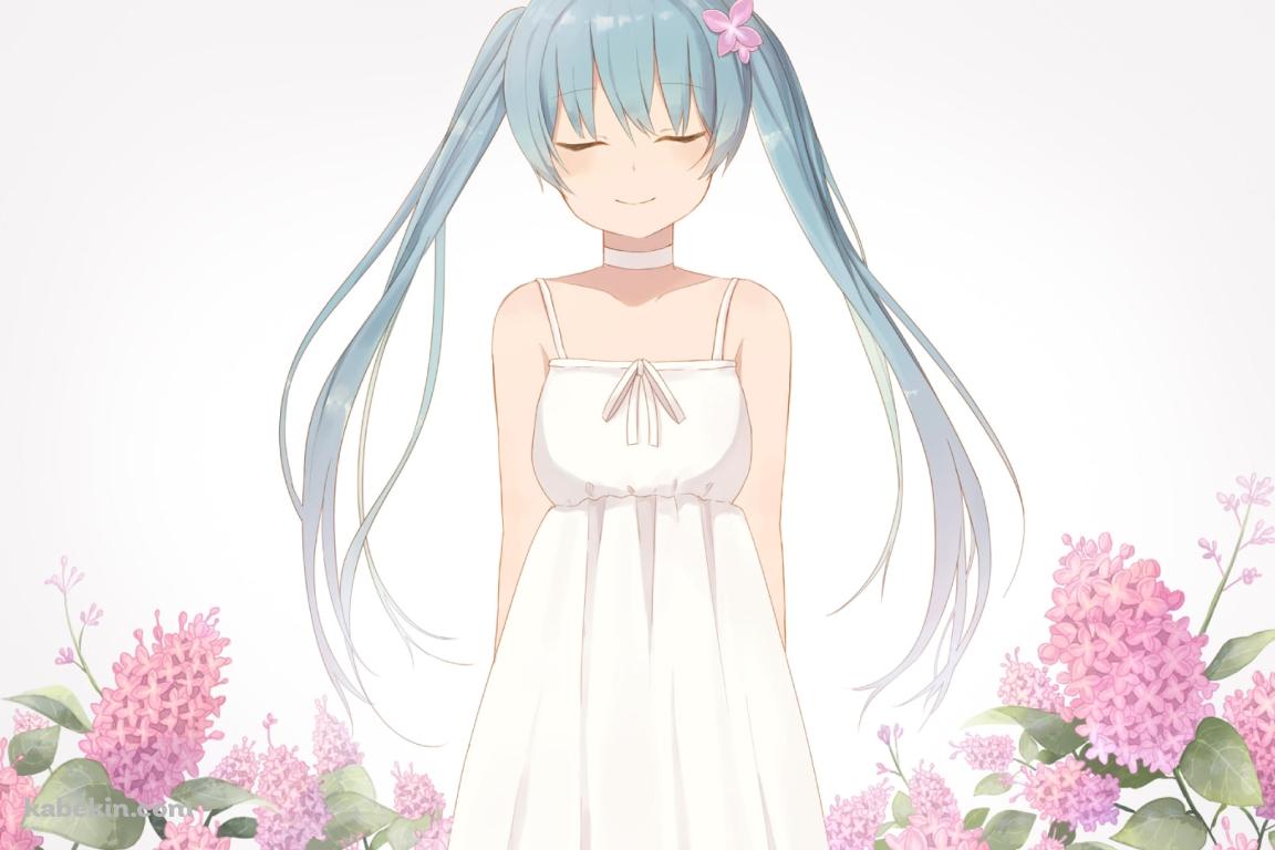 ピンクの花に囲まれて目をつぶる初音ミク / ボカロの壁紙(1152px x 768px) 高画質 PC・デスクトップ用