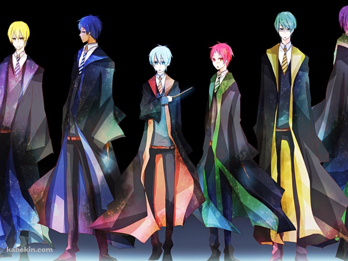 黒い衣装を着て立ち並ぶ黒子テツヤ / 青峰大輝 / 赤司征十郎 / 黄瀬 涼太 / 緑間 真太郎 / 紫原 敦 / ハリーポッター / 黒子のバスケの壁紙(1152px x 864px) 高画質 PC・デスクトップ用