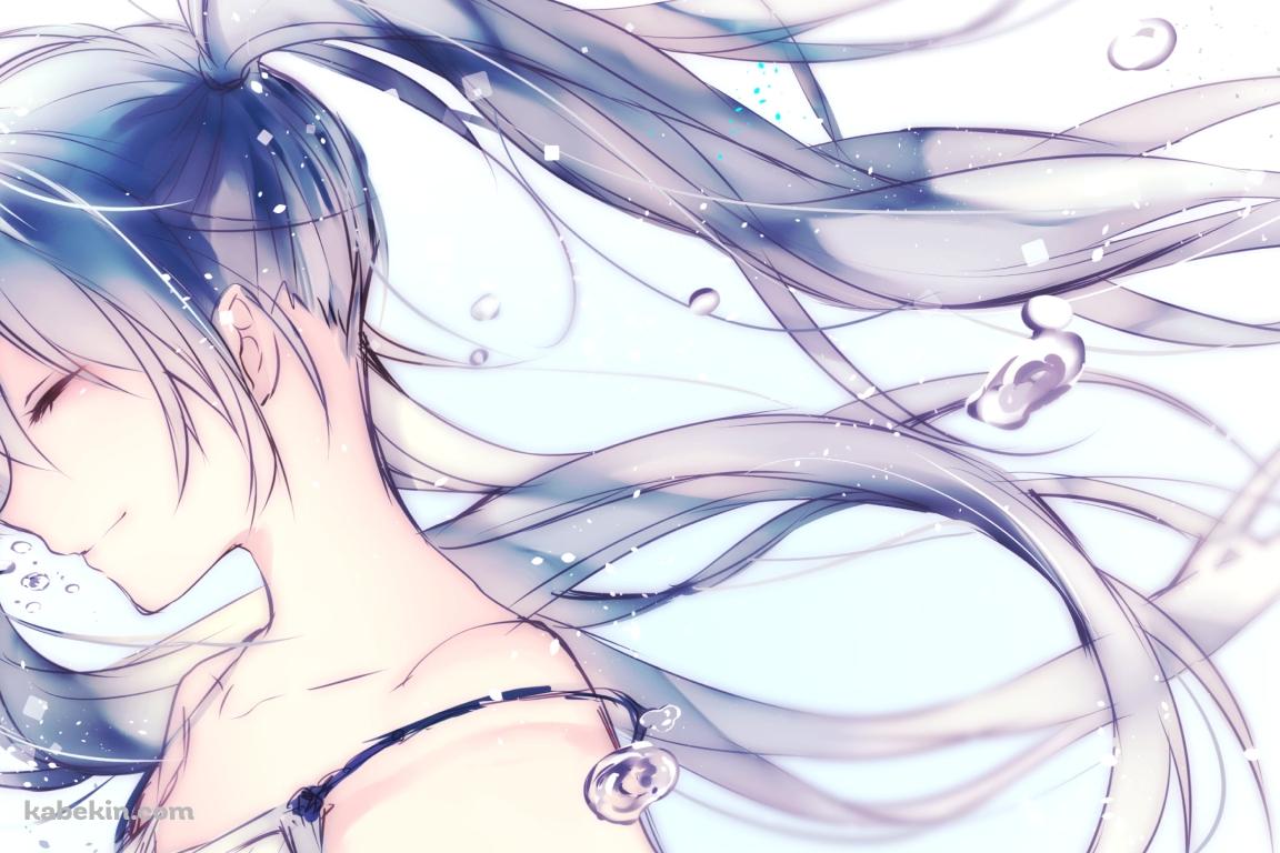 無数の水滴と目をつぶる初音ミク / ボカロの壁紙(1152px x 768px) 高画質 PC・デスクトップ用