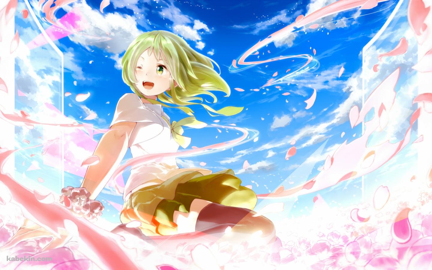 ピンクの花と青空と片目をつぶるGUMI / ボカロの壁紙(1440px x 900px) 高画質 PC・デスクトップ用