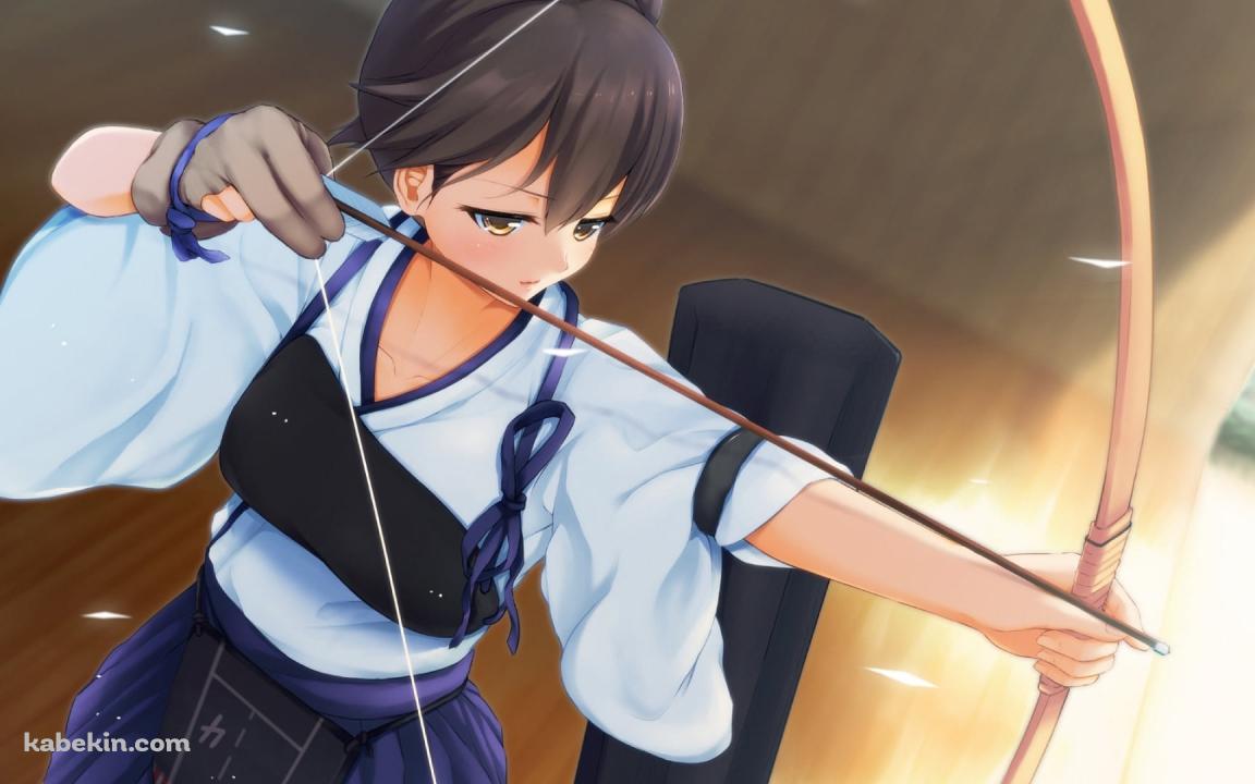 弓を射る袴を着た加賀 / 弓道 / 艦隊これくしょんの壁紙(1152px x 720px) 高画質 PC・デスクトップ用