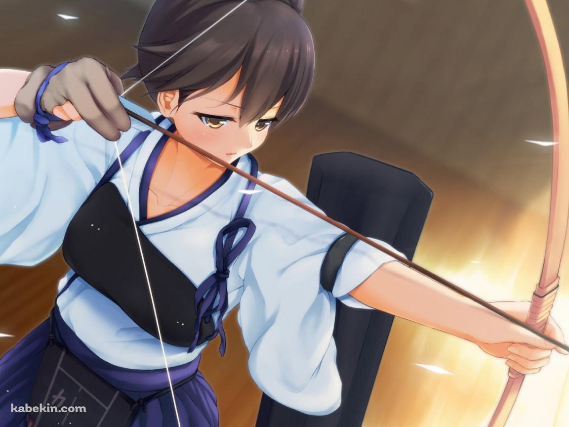 弓を射る袴を着た加賀 / 弓道 / 艦隊これくしょんの壁紙(1152px x 864px) 高画質 PC・デスクトップ用