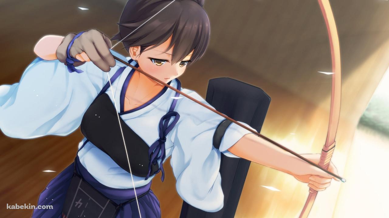 弓を射る袴を着た加賀 / 弓道 / 艦隊これくしょんの壁紙(1280px x 720px) 高画質 PC・デスクトップ用