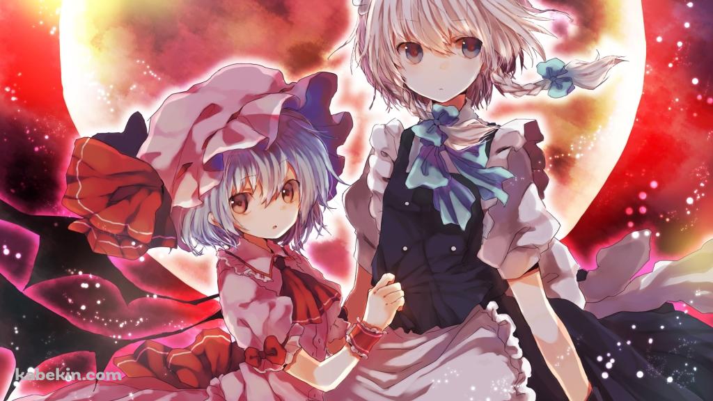 赤い月とレミリア・スカーレットと十六夜咲夜 / 東方の壁紙(1024px x 576px) 高画質 PC・デスクトップ用