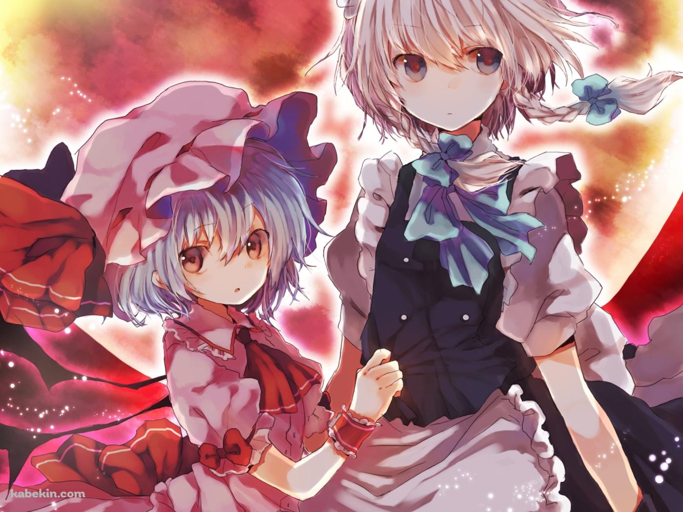 赤い月とレミリア・スカーレットと十六夜咲夜 / 東方の壁紙(1400px x 1050px) 高画質 PC・デスクトップ用