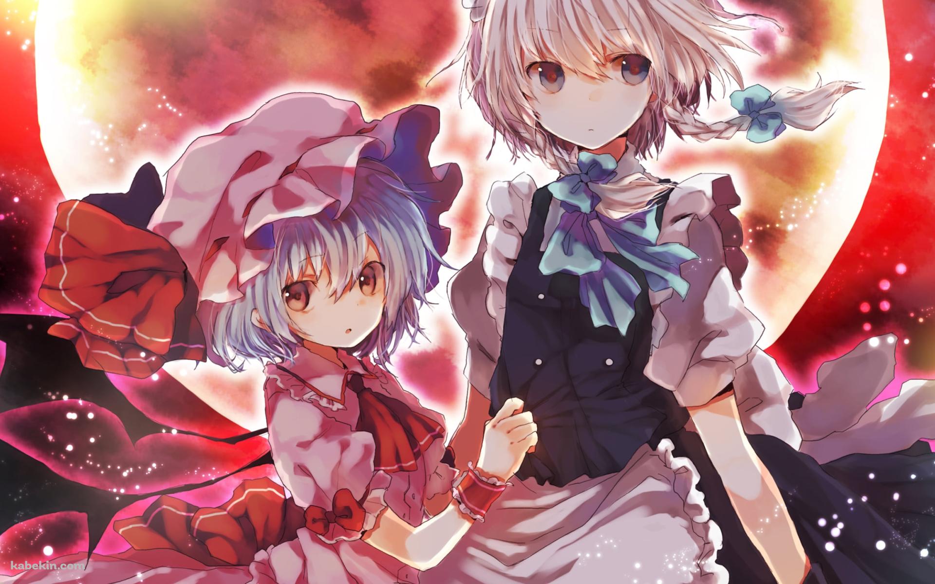 赤い月とレミリア・スカーレットと十六夜咲夜 / 東方の壁紙(1920px x 1200px) 高画質 PC・デスクトップ用