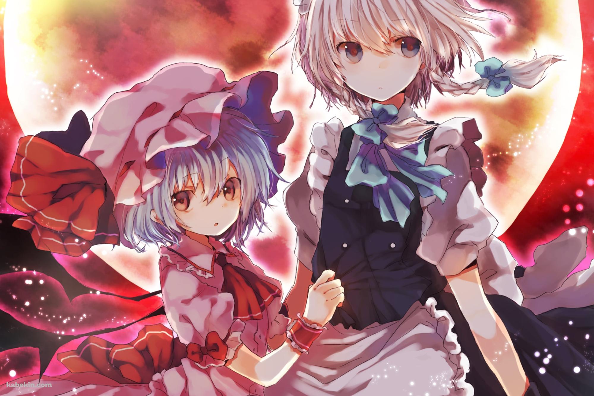 赤い月とレミリア・スカーレットと十六夜咲夜 / 東方の壁紙(2000px x 1333px) 高画質 PC・デスクトップ用