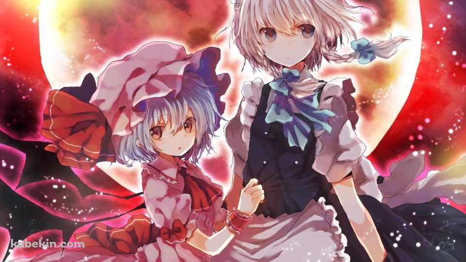 赤い月とレミリア・スカーレットと十六夜咲夜 / 東方の壁紙(960px x 540px) 高画質 PC・デスクトップ用