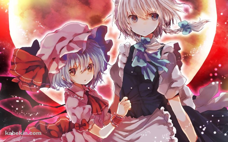 赤い月とレミリア・スカーレットと十六夜咲夜 / 東方の壁紙(960px x 600px) 高画質 PC・デスクトップ用