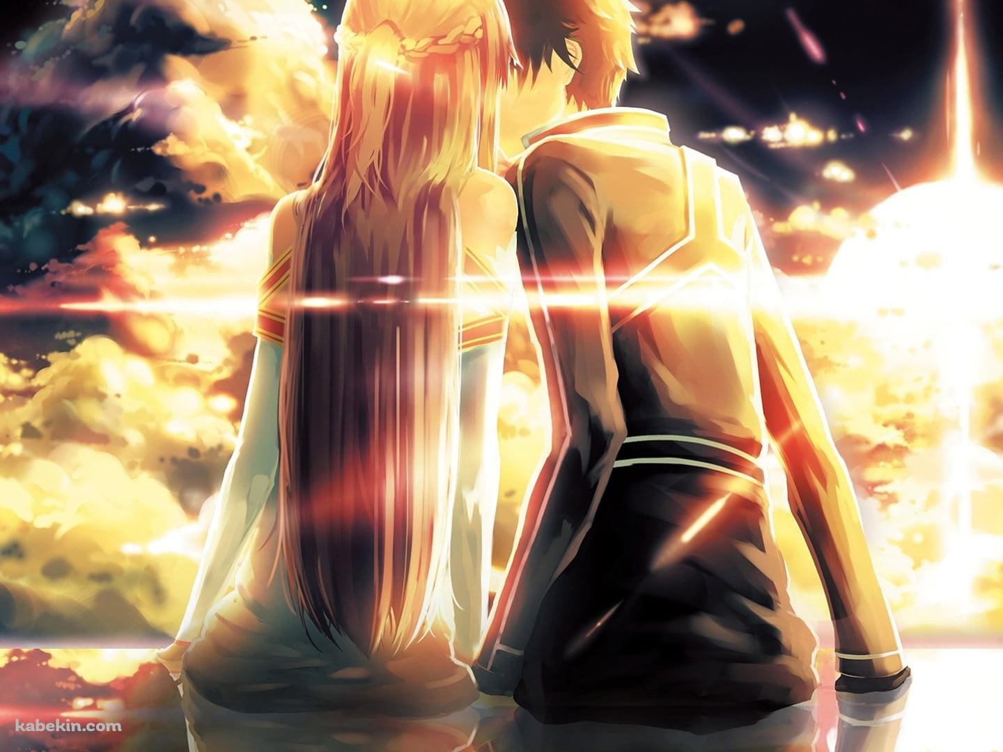光る太陽とキスをするキリアスとアスナ / SAO / ソードアートオンラインの壁紙(1440px x 1080px) 高画質 PC・デスクトップ用