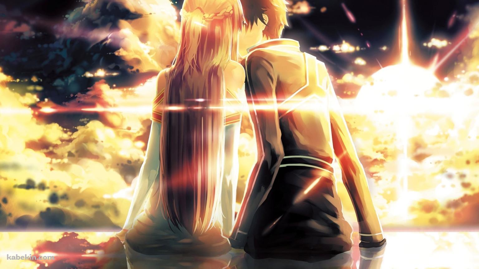 光る太陽とキスをするキリアスとアスナ / SAO / ソードアートオンラインの壁紙(1536px x 864px) 高画質 PC・デスクトップ用