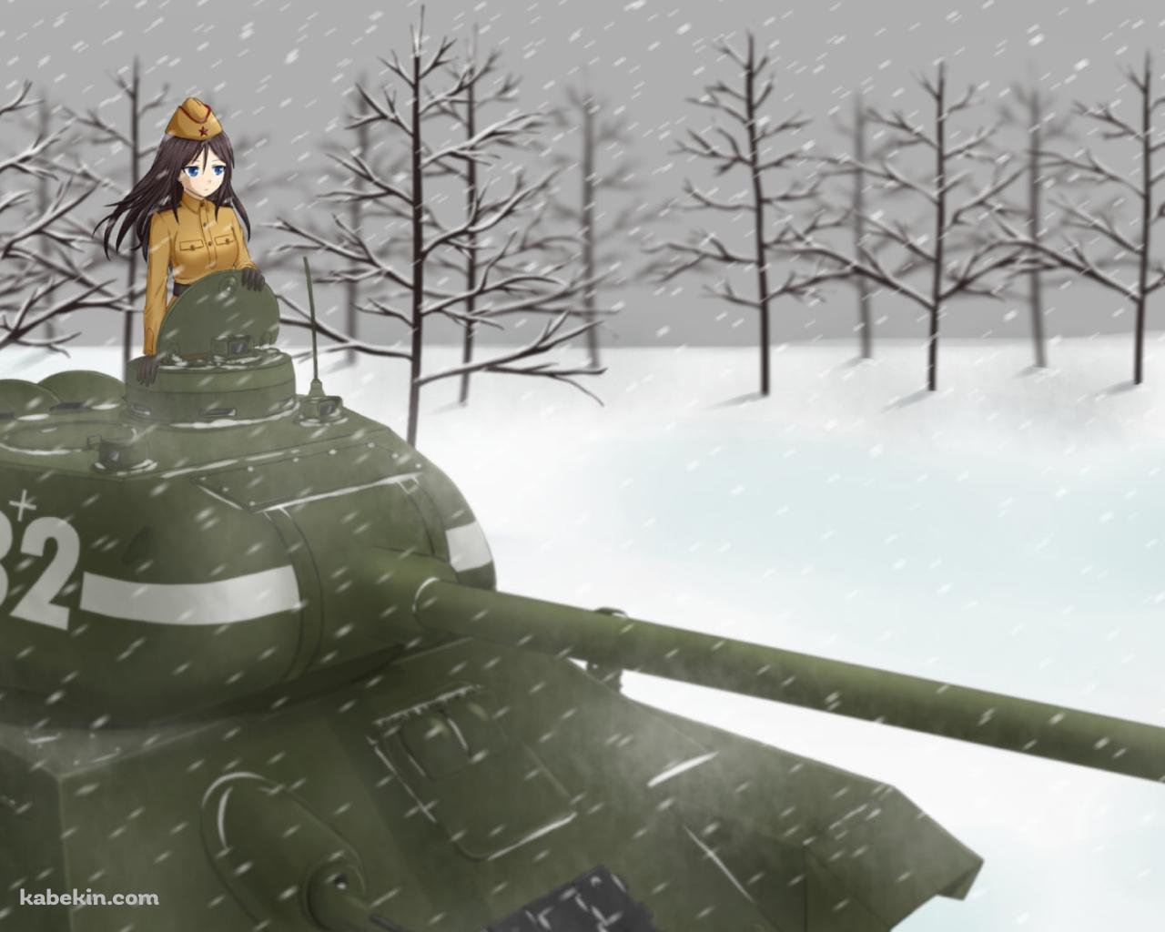 雪の中、戦車に乗るノンナ / ガールズ&パンツァーの壁紙(1280px x 1024px) 高画質 PC・デスクトップ用