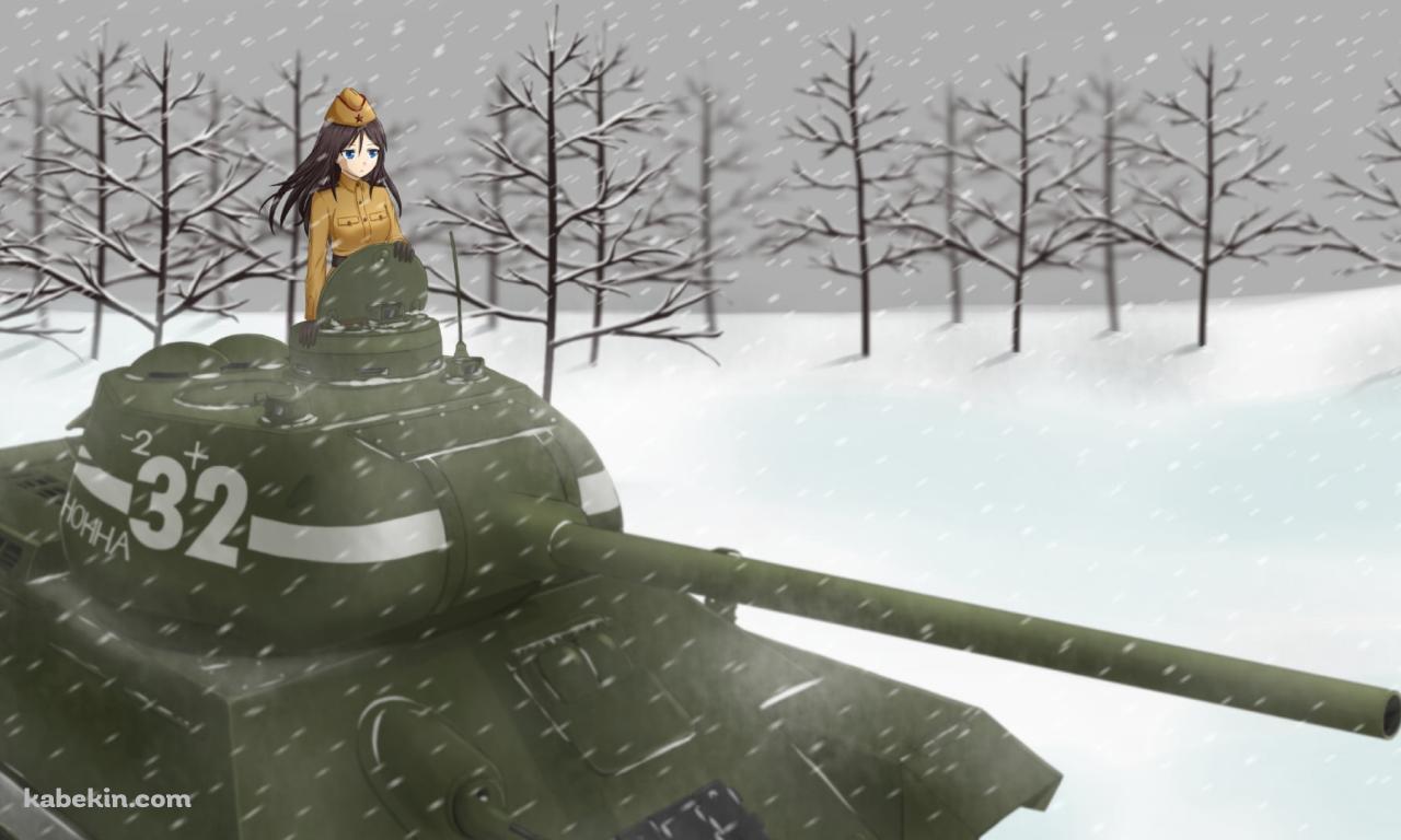雪の中、戦車に乗るノンナ / ガールズ&パンツァーの壁紙(1280px x 768px) 高画質 PC・デスクトップ用