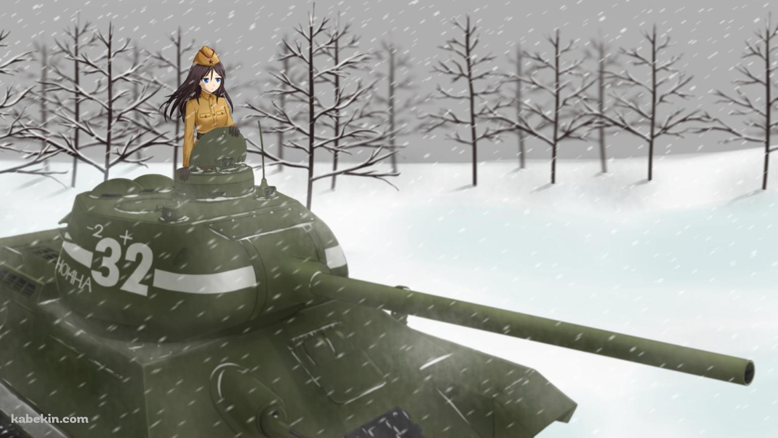 雪の中、戦車に乗るノンナ / ガールズ&パンツァーの壁紙(1536px x 864px) 高画質 PC・デスクトップ用
