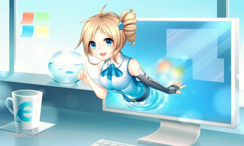 PCモニターから飛び出る藍澤祈 / Internet Explorer / OSたん / 擬人化の壁紙(800px x 480px) 高画質 PC・デスクトップ用