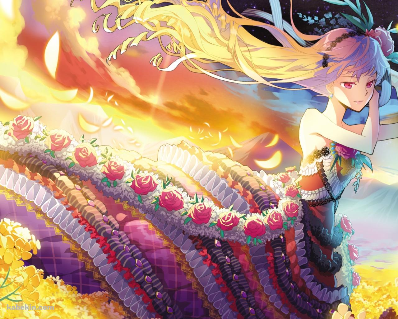 黄色い花畑に佇むシニア・パシフィカ / ソードガールズの壁紙(1280px x 1024px) 高画質 PC・デスクトップ用