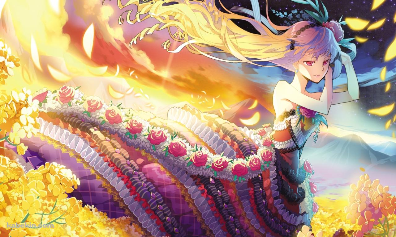 黄色い花畑に佇むシニア・パシフィカ / ソードガールズの壁紙(1280px x 768px) 高画質 PC・デスクトップ用