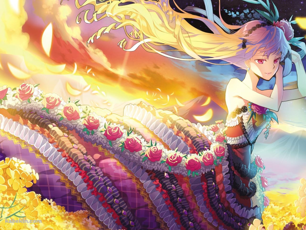 黄色い花畑に佇むシニア・パシフィカ / ソードガールズの壁紙(1280px x 960px) 高画質 PC・デスクトップ用
