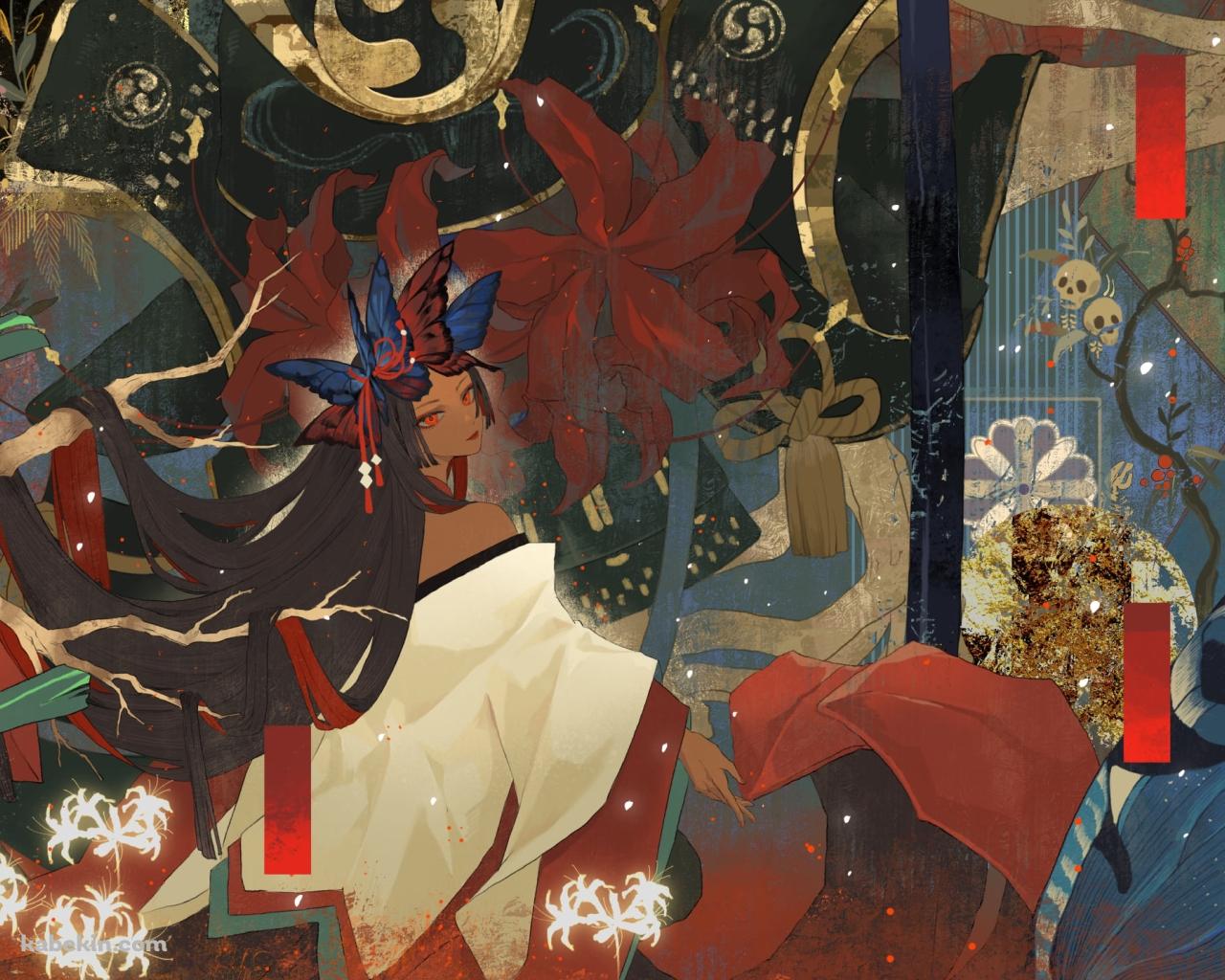 白い着物を着た彼岸花 / 陰陽師の壁紙(1280px x 1024px) 高画質 PC・デスクトップ用