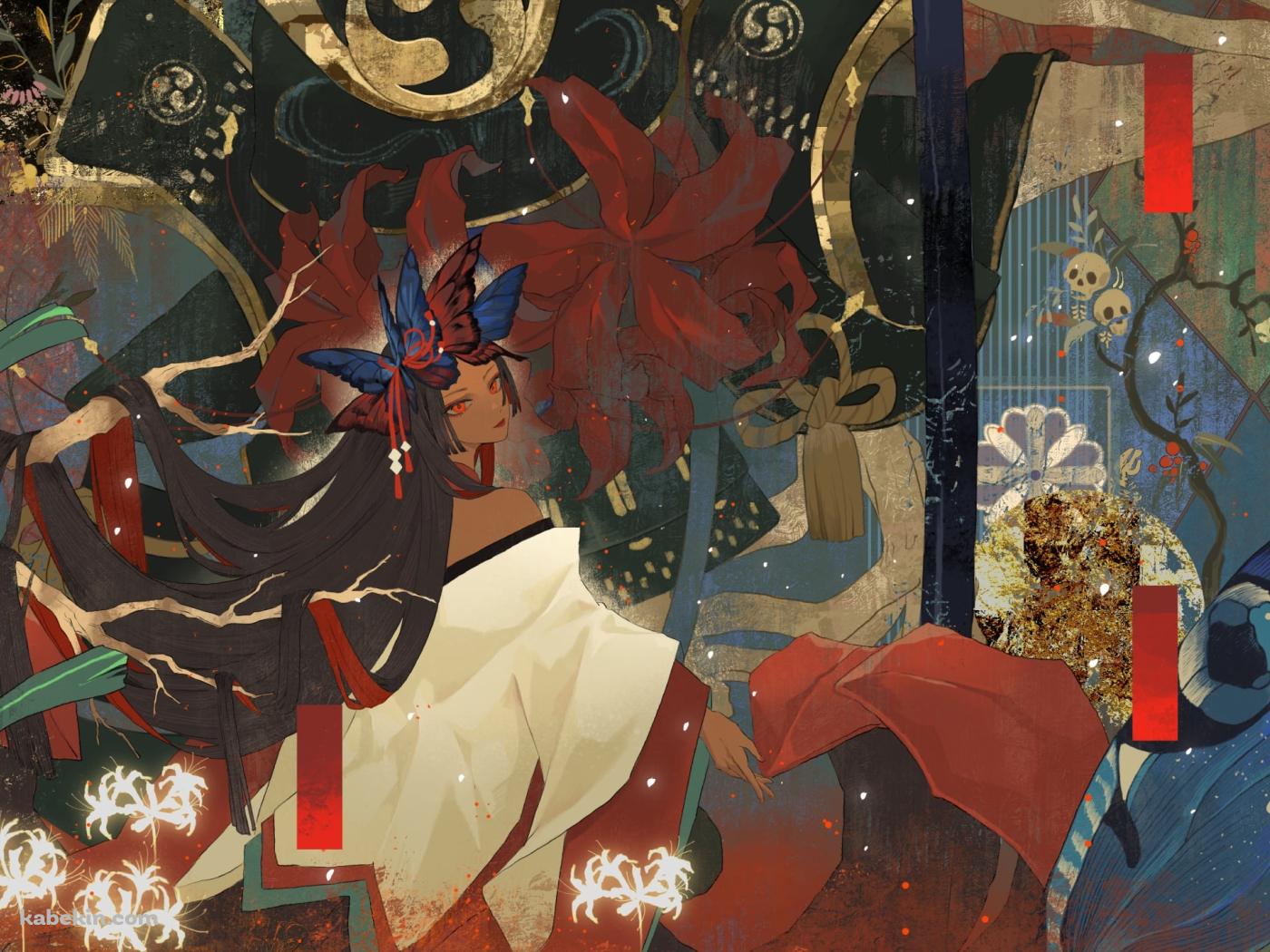 白い着物を着た彼岸花 / 陰陽師の壁紙(1400px x 1050px) 高画質 PC・デスクトップ用