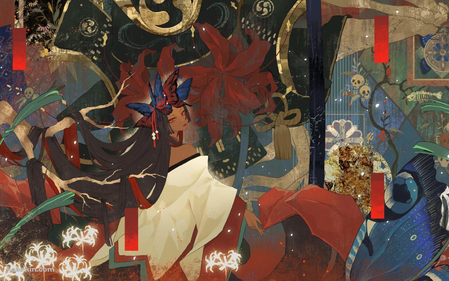白い着物を着た彼岸花 / 陰陽師の壁紙(1440px x 900px) 高画質 PC・デスクトップ用