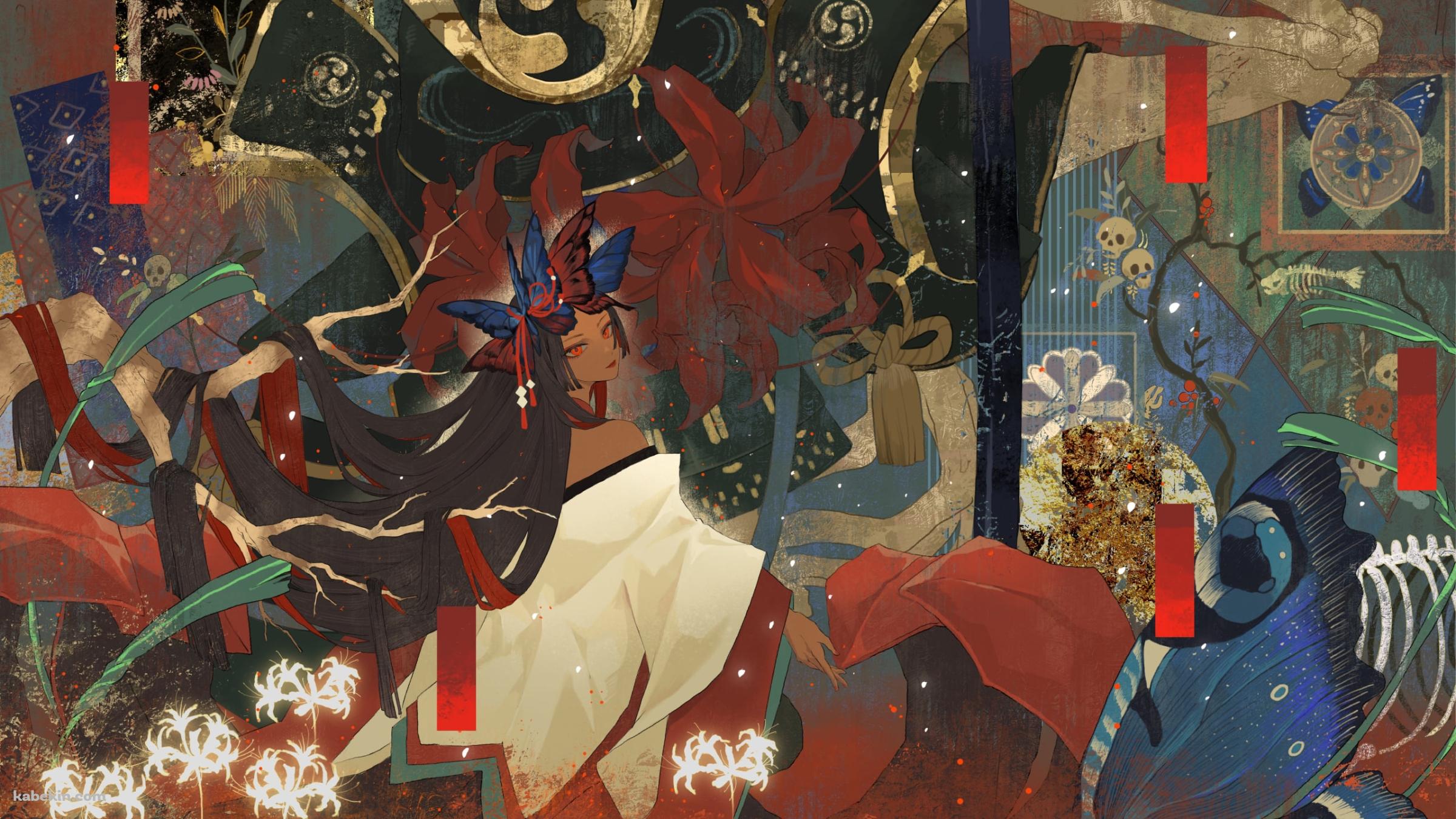 白い着物を着た彼岸花 / 陰陽師の壁紙(2400px x 1350px) 高画質 PC・デスクトップ用