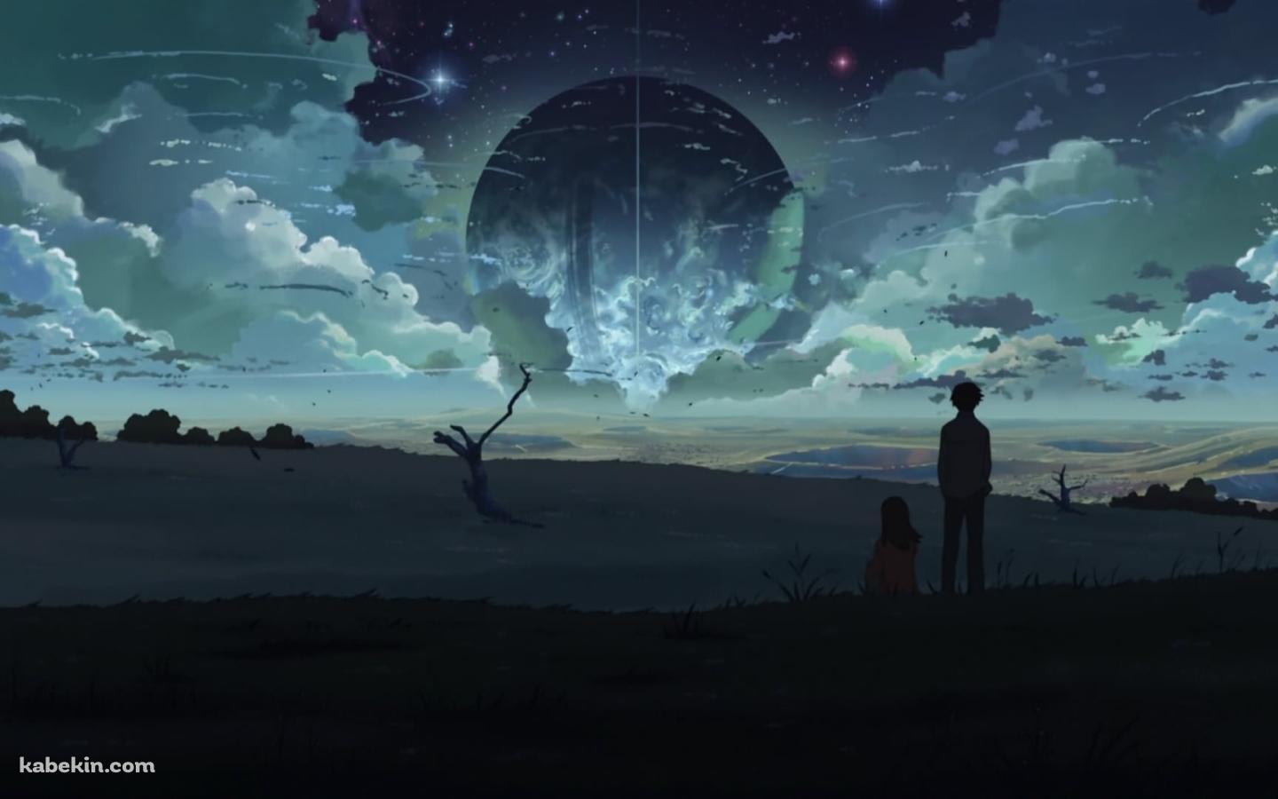 丘から大きな惑星を見つめる遠野 貴樹 / 秒速5センチメートルの壁紙(1440px x 900px) 高画質 PC・デスクトップ用