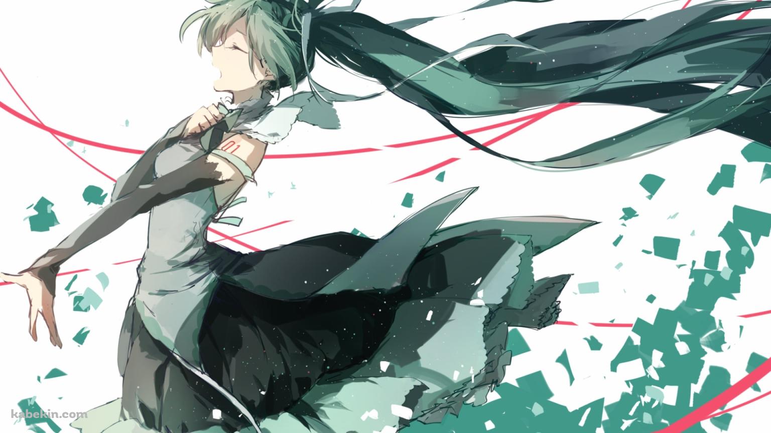 胸に手をあてて歌う初音ミク / ラフスケッチ / ボカロの壁紙(1536px x 864px) 高画質 PC・デスクトップ用