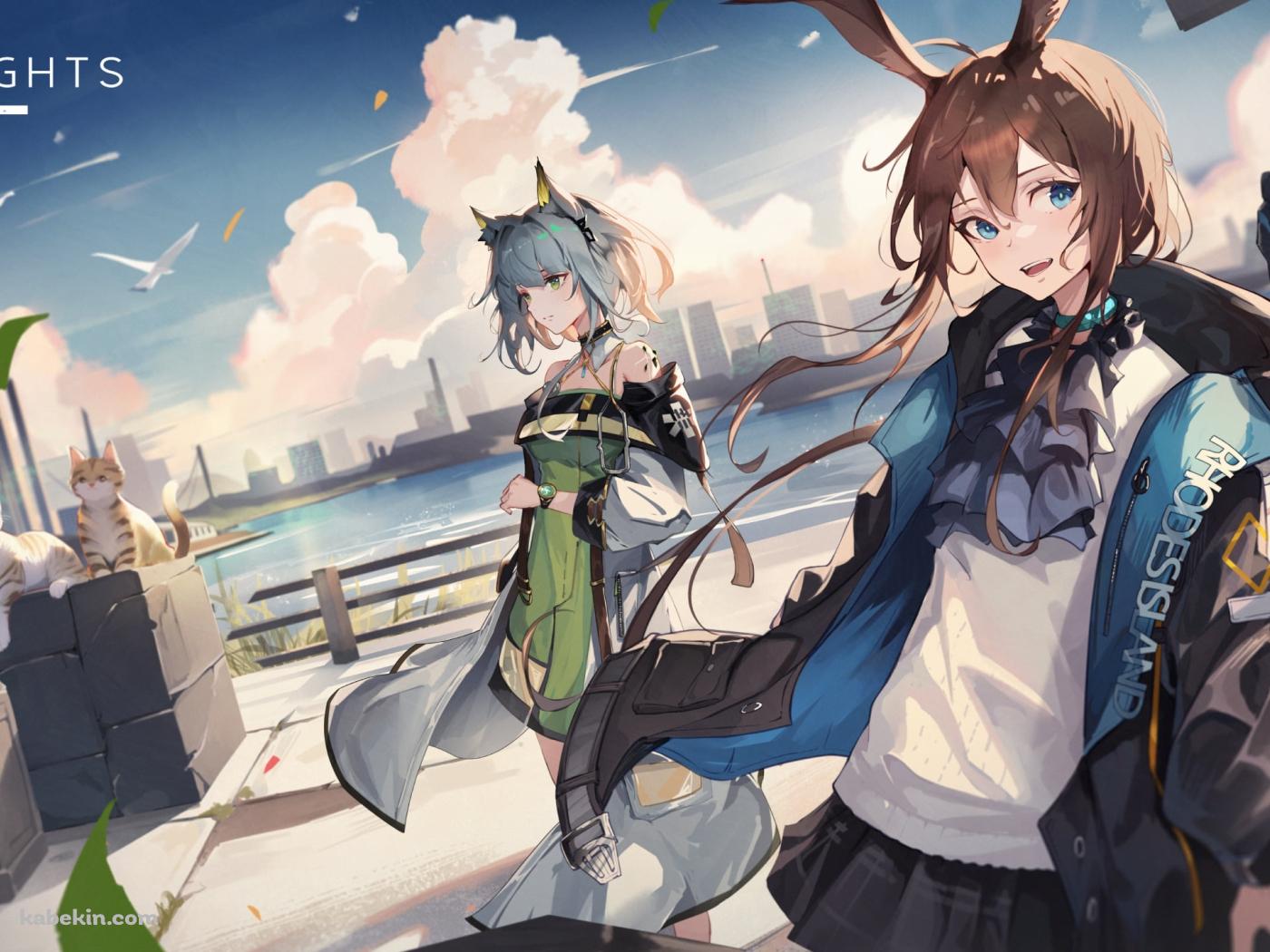 海の近くに佇むアーミヤ / スカジ / ケルシー / ドクター / アークナイツの壁紙(1400px x 1050px) 高画質 PC・デスクトップ用