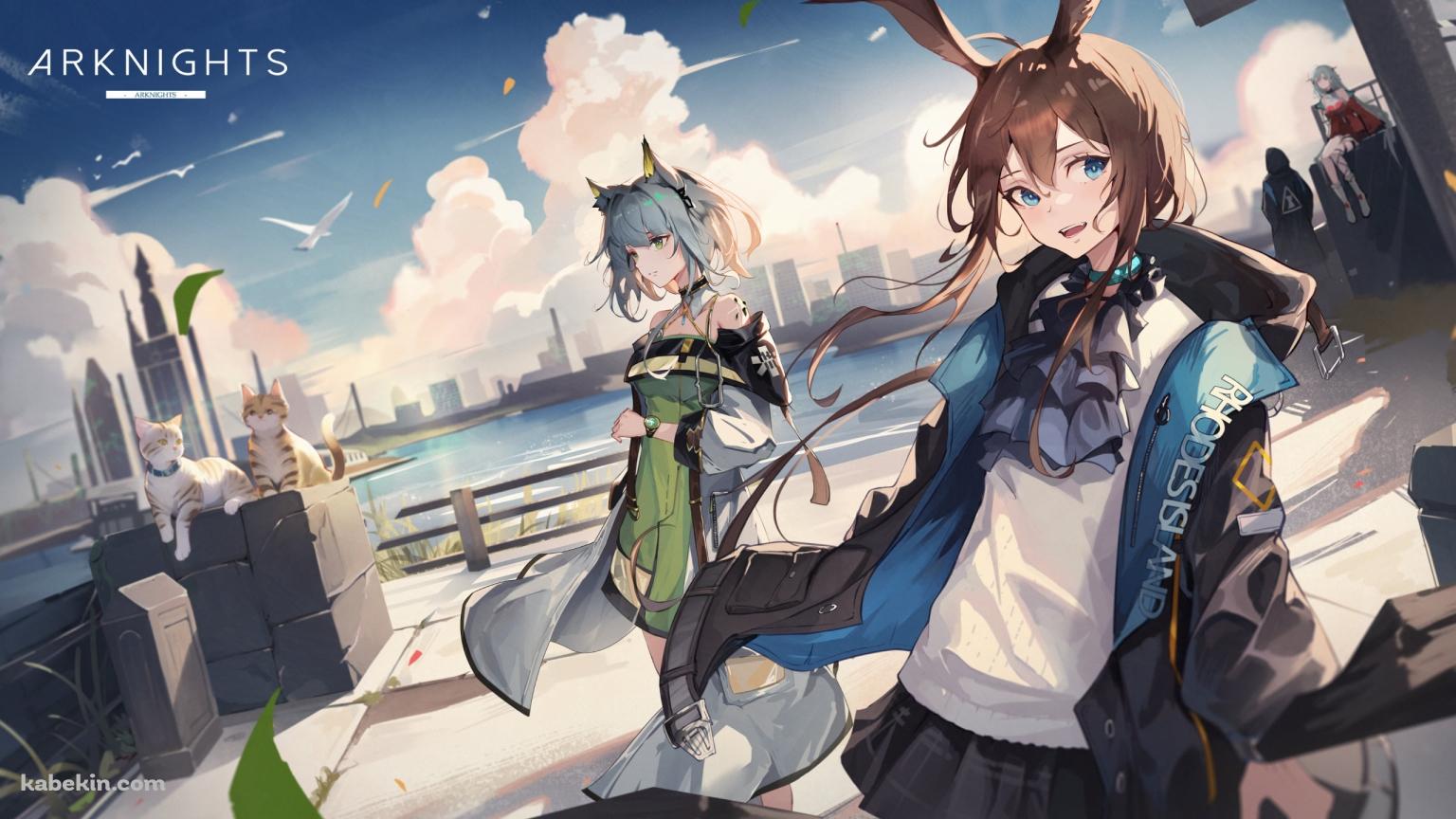 海の近くに佇むアーミヤ / スカジ / ケルシー / ドクター / アークナイツの壁紙(1536px x 864px) 高画質 PC・デスクトップ用