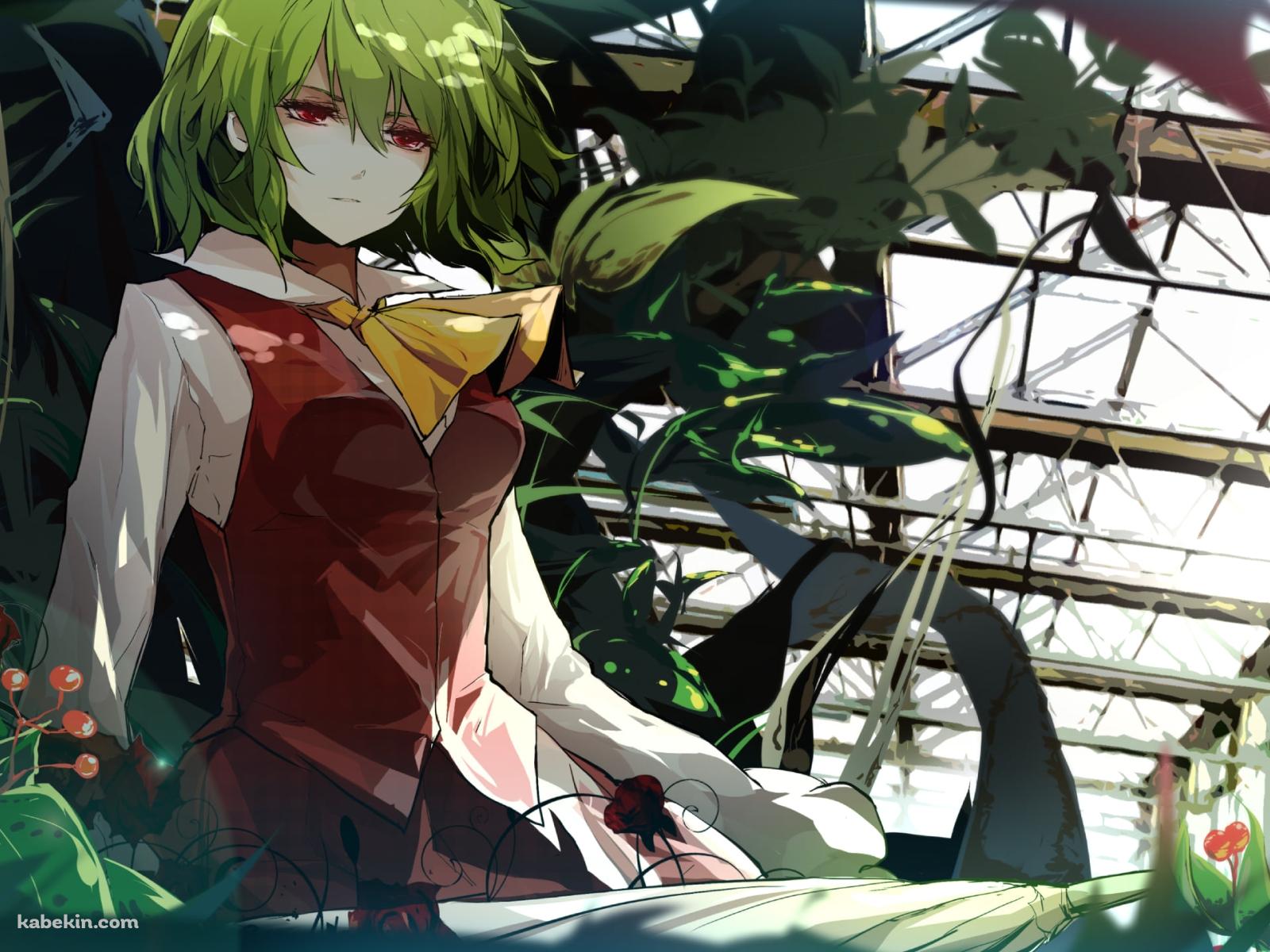 赤い薔薇・緑の草木と風見幽香 / 東方の壁紙(1600px x 1200px) 高画質 PC・デスクトップ用