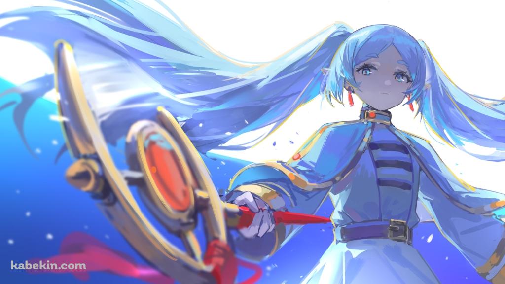 大きな月の下、赤い杖をかざすフリーレン / 葬送のフリーレンの壁紙(1024px x 576px) 高画質 PC・デスクトップ用