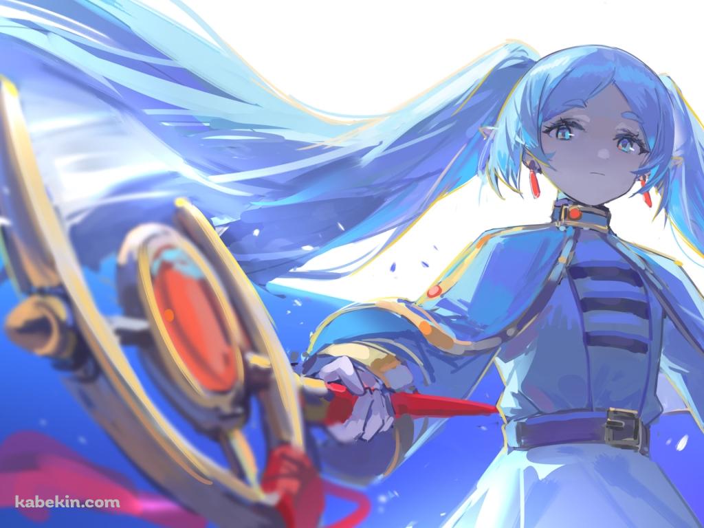 大きな月の下、赤い杖をかざすフリーレン / 葬送のフリーレンの壁紙(1024px x 768px) 高画質 PC・デスクトップ用