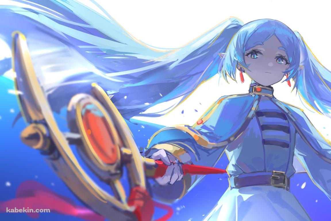 大きな月の下、赤い杖をかざすフリーレン / 葬送のフリーレンの壁紙(1152px x 768px) 高画質 PC・デスクトップ用