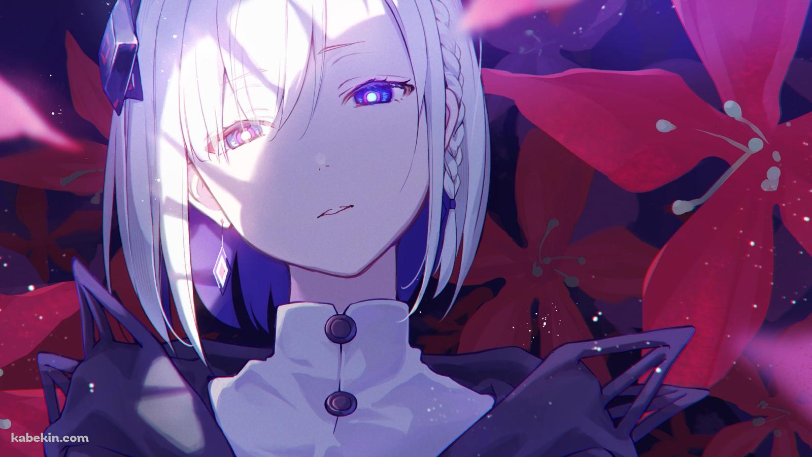 赤い花と冷ややかな視線を送る裏命 / CeVIO AIの壁紙(1600px x 900px) 高画質 PC・デスクトップ用