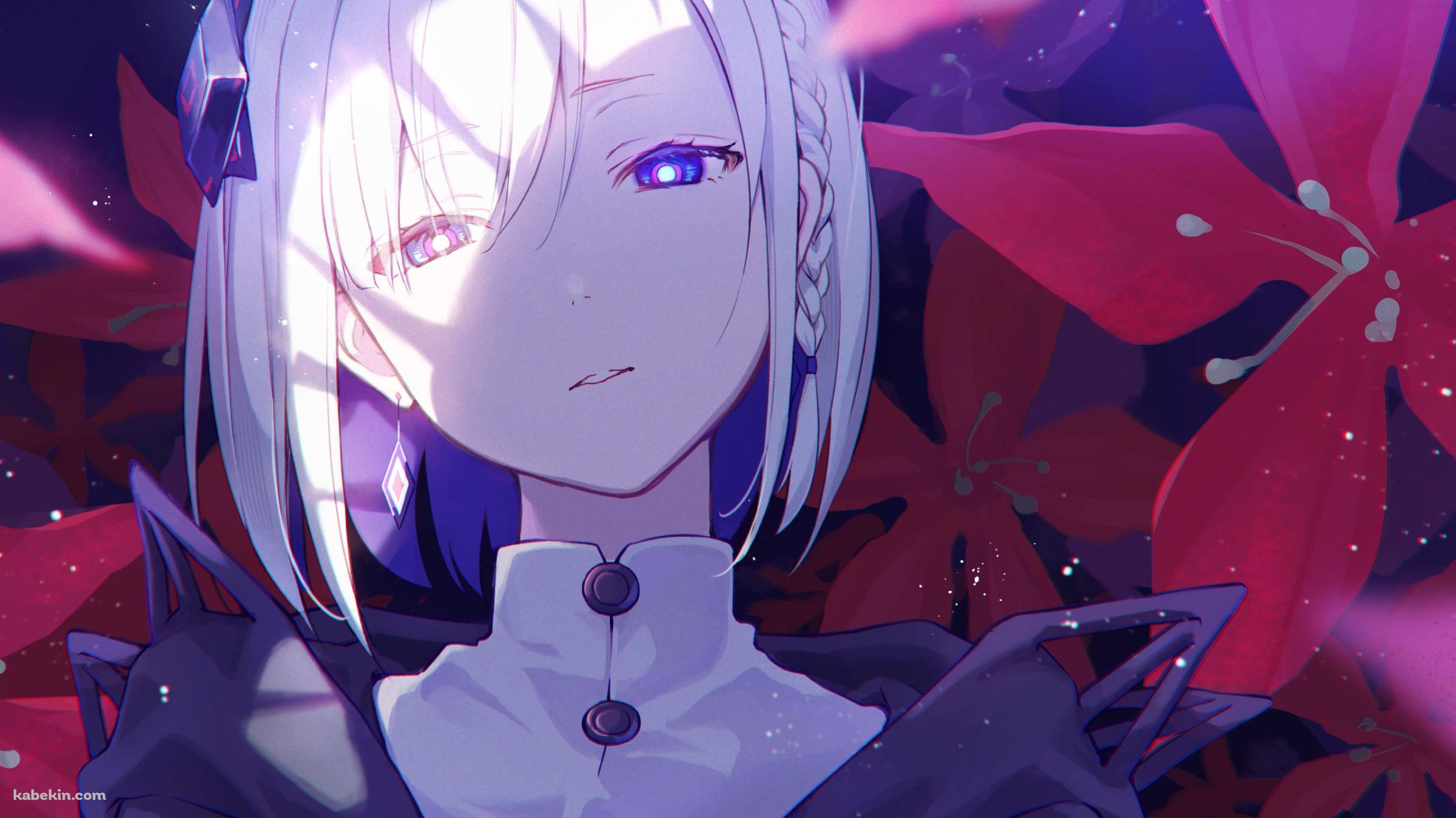 赤い花と冷ややかな視線を送る裏命 / CeVIO AIの壁紙(2400px x 1350px) 高画質 PC・デスクトップ用