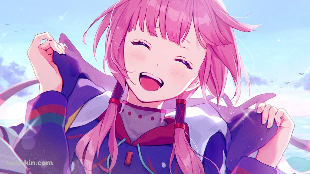 襟を持ち笑顔の花譜 / バーチャルYouTuberの壁紙(1024px x 576px) 高画質 PC・デスクトップ用