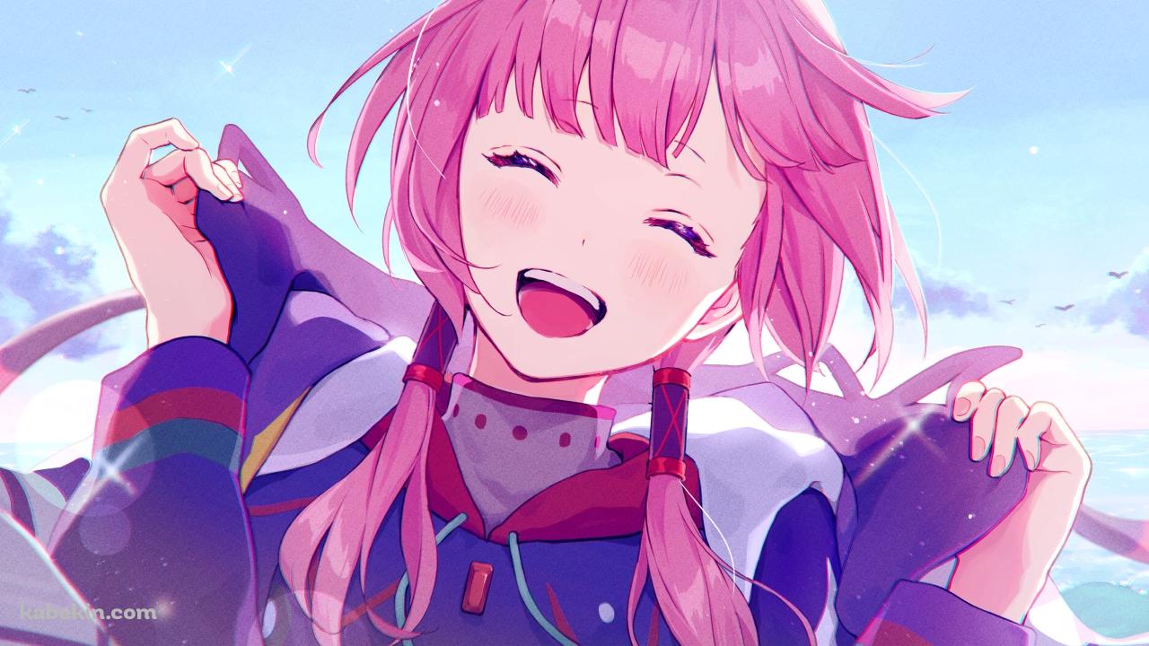 襟を持ち笑顔の花譜 / バーチャルYouTuberの壁紙(1280px x 720px) 高画質 PC・デスクトップ用