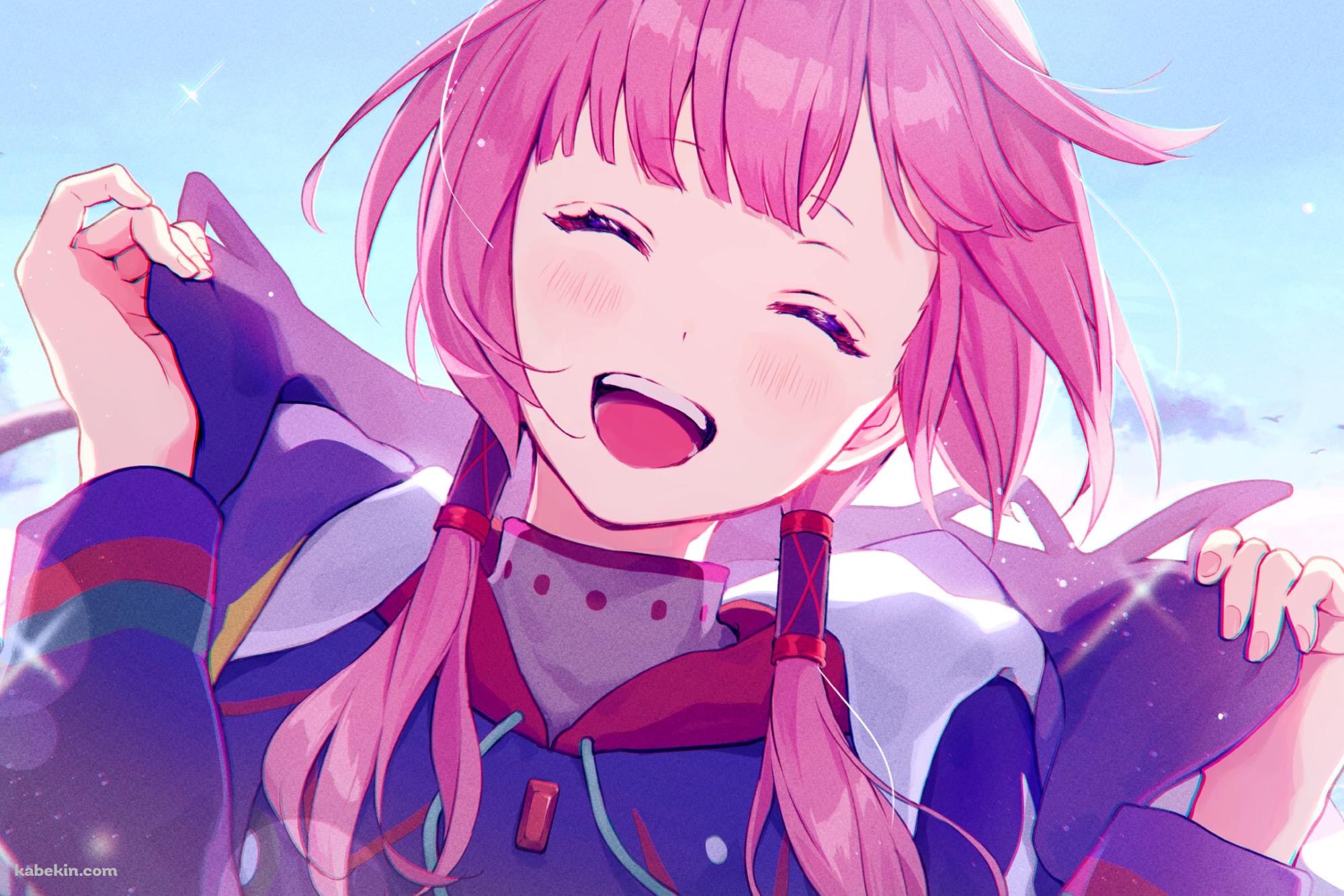 襟を持ち笑顔の花譜 / バーチャルYouTuberの壁紙(2000px x 1333px) 高画質 PC・デスクトップ用