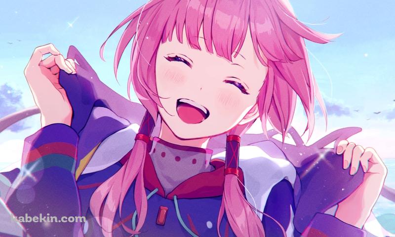 襟を持ち笑顔の花譜 / バーチャルYouTuberの壁紙(800px x 480px) 高画質 PC・デスクトップ用