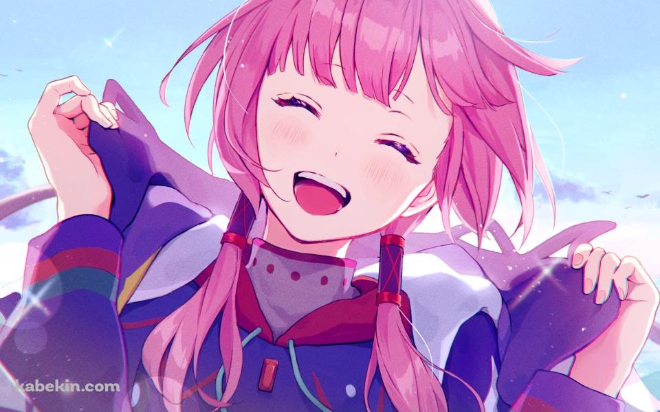 襟を持ち笑顔の花譜 / バーチャルYouTuberの壁紙(960px x 600px) 高画質 PC・デスクトップ用