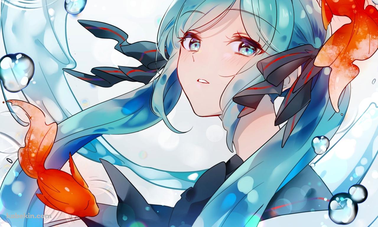 2匹の金魚と初音ミク / ボトルミク / ボーカロイドの壁紙(1280px x 768px) 高画質 PC・デスクトップ用