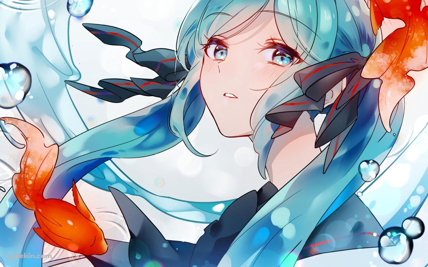 2匹の金魚と初音ミク / ボトルミク / ボーカロイドの壁紙(1440px x 900px) 高画質 PC・デスクトップ用