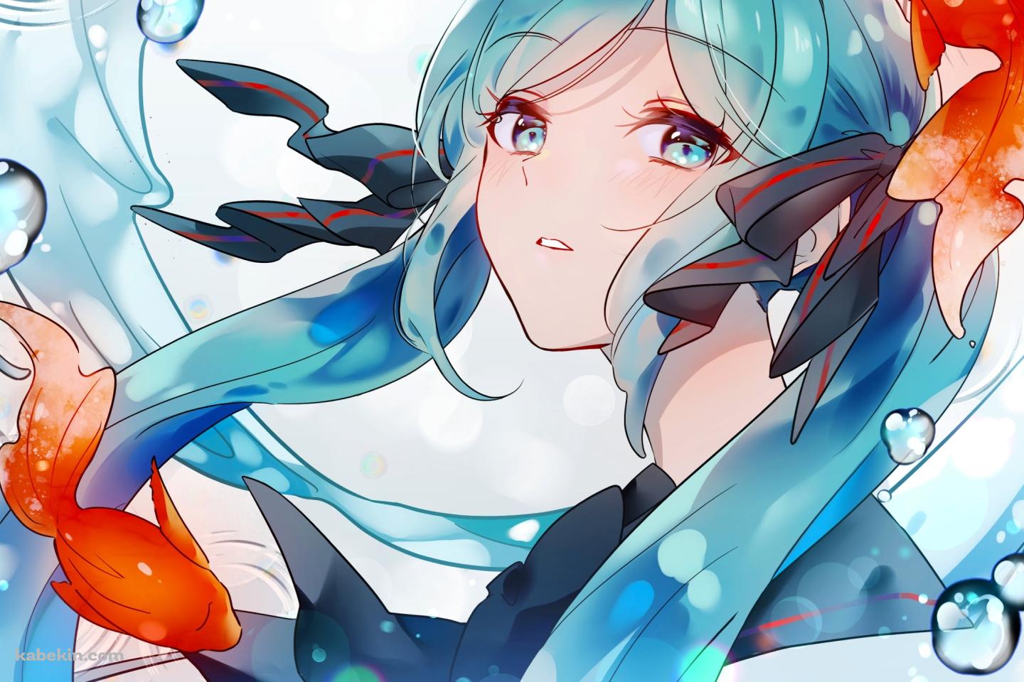 2匹の金魚と初音ミク / ボトルミク / ボーカロイドの壁紙(1440px x 960px) 高画質 PC・デスクトップ用
